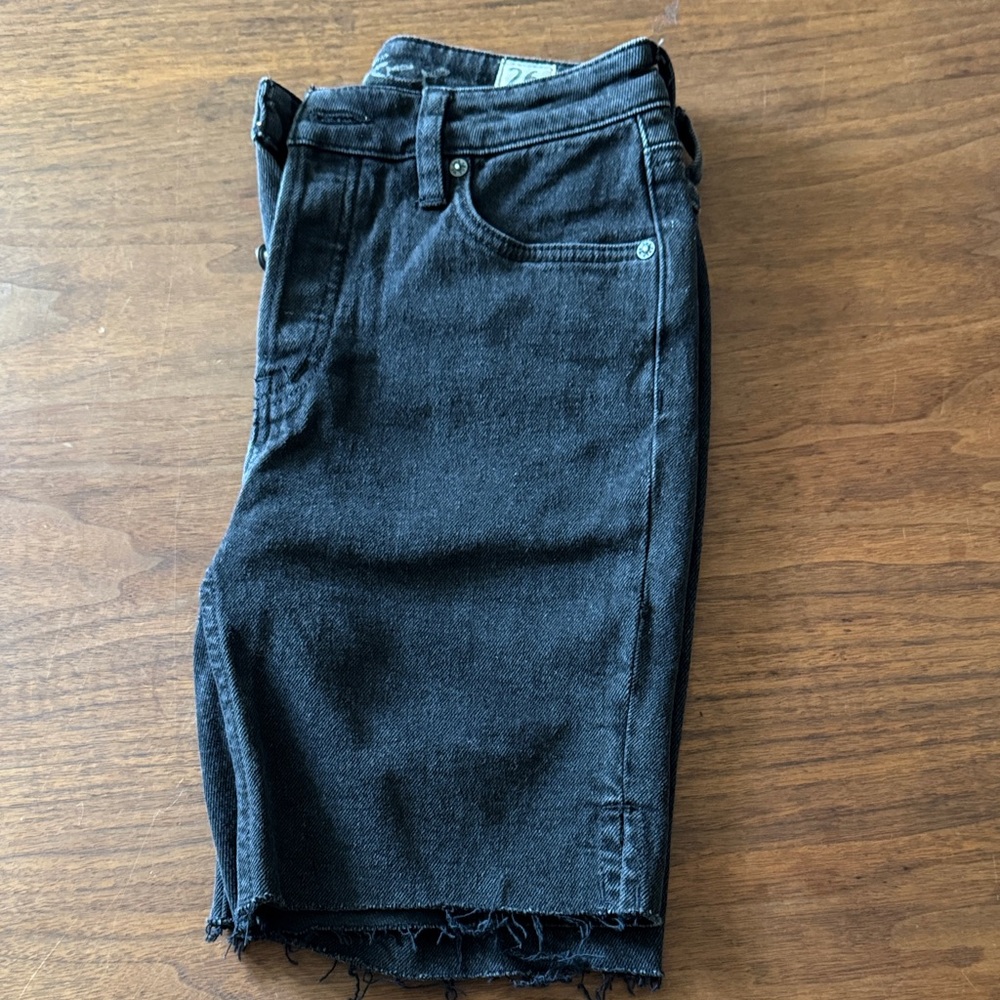 Free People Black Frayed Denim Bermuda Shorts